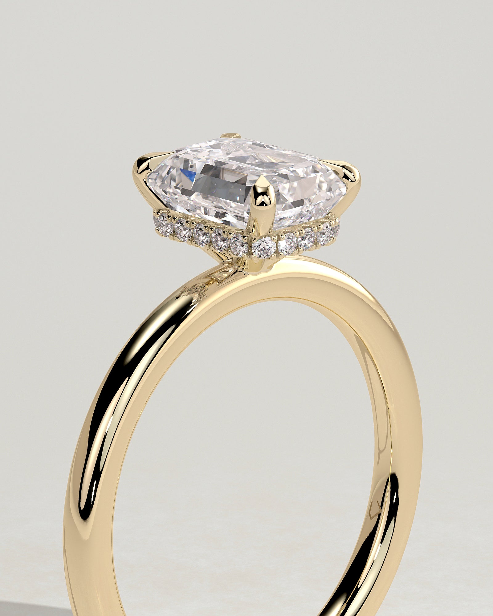 2.0CT Emerald Cut Lab Grown Diamond Hidden Halo Solitaire Engagement Ring