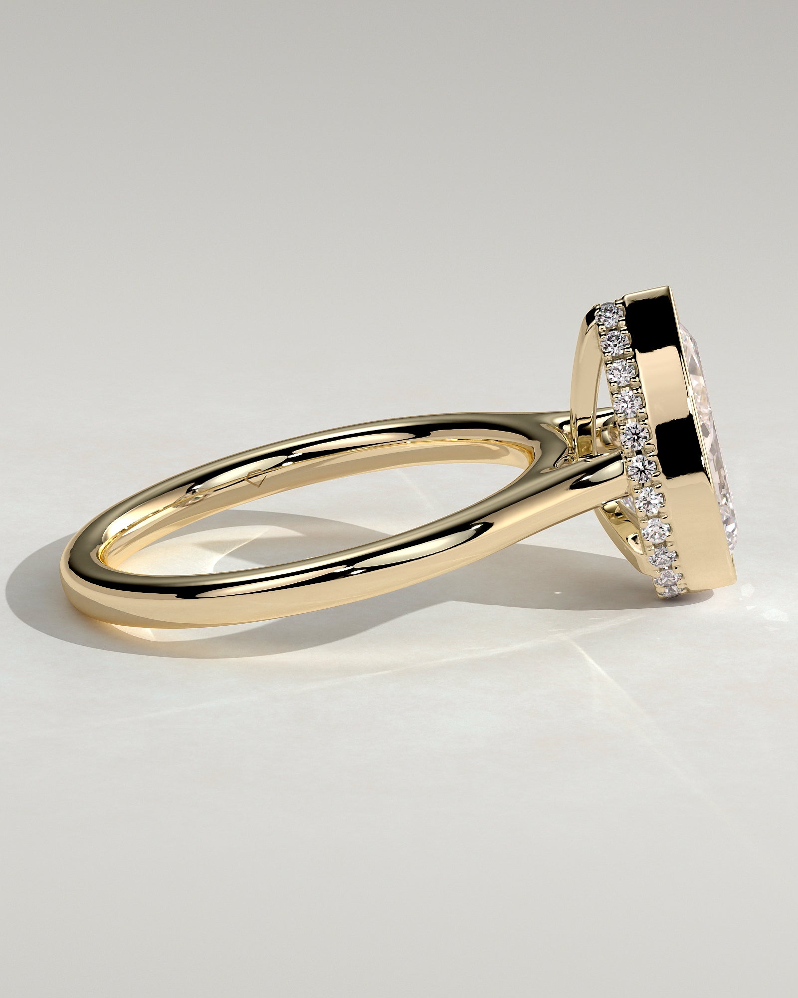 2.0CT Bezel Set Pear Lab Grown Diamond Hidden Halo Cathedral Engagement Ring