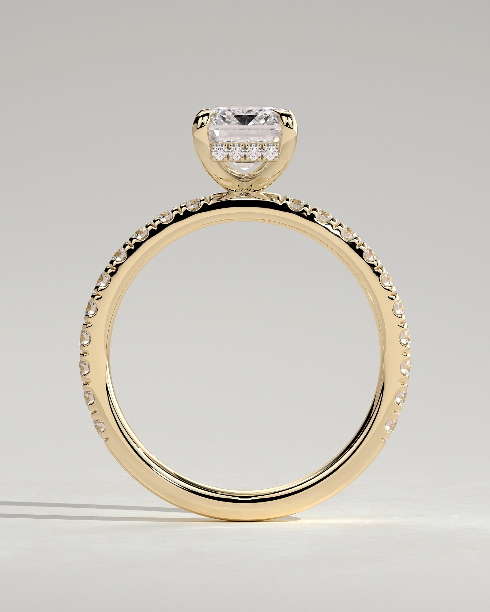 2.0CT Emerald Cut Lab Grown Diamond Hidden Halo Pave Engagement Ring