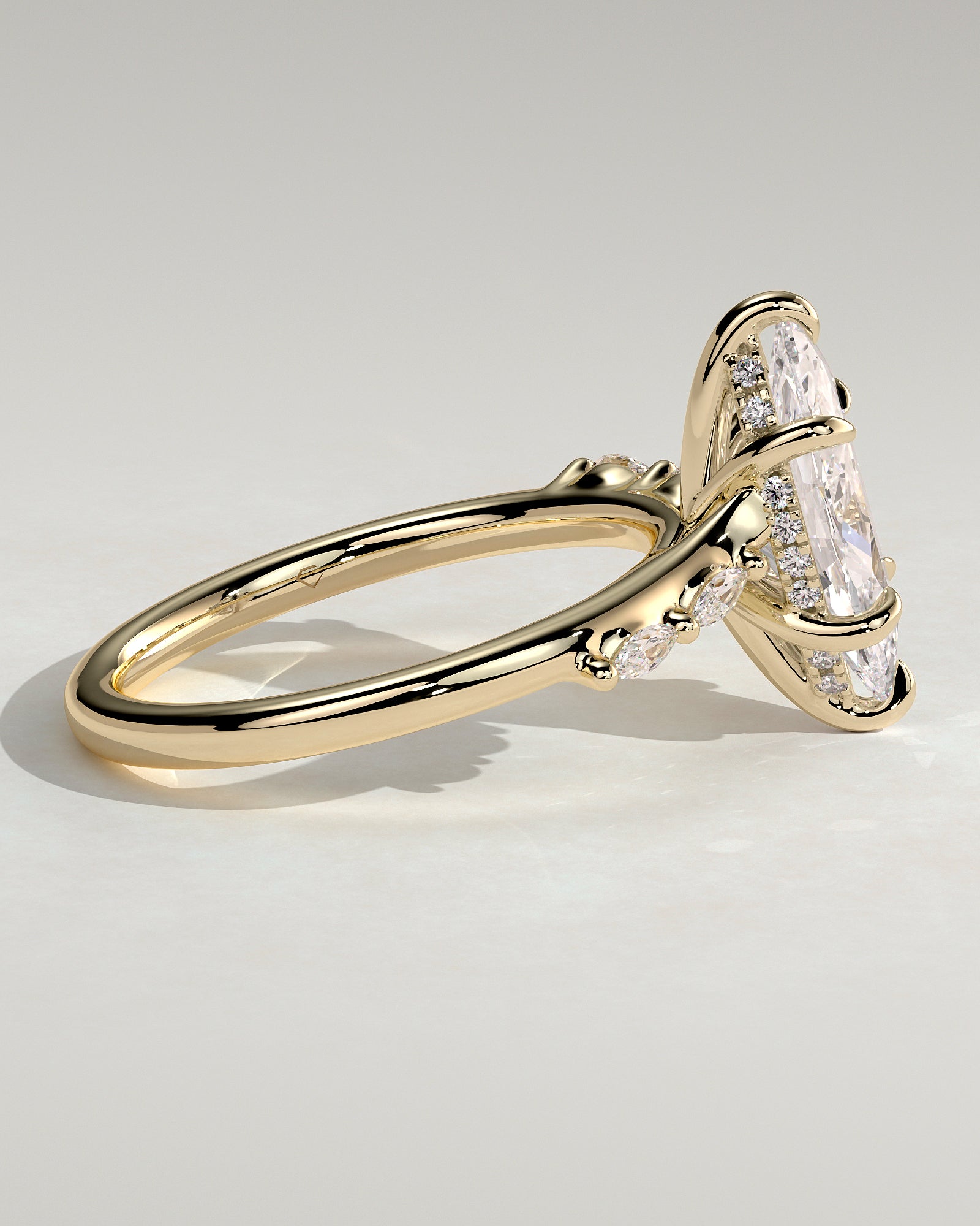 2.0CT Marquise Lab Grown Diamond Hidden Halo Marquise Accents Cathedral Engagement Ring