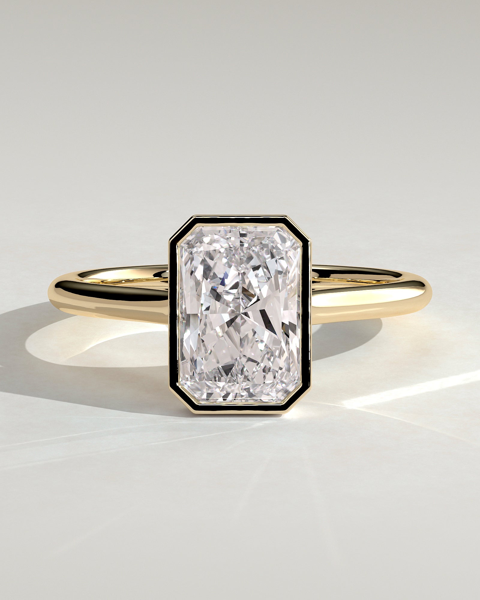 2.0CT Bezel Set Radiant Cut Lab Grown Diamond Solitaire Cathedral Engagement Ring