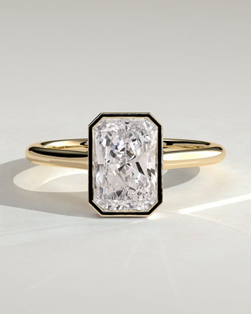 2.0CT Bezel Set Radiant Cut Lab Grown Diamond Solitaire Cathedral Engagement Ring