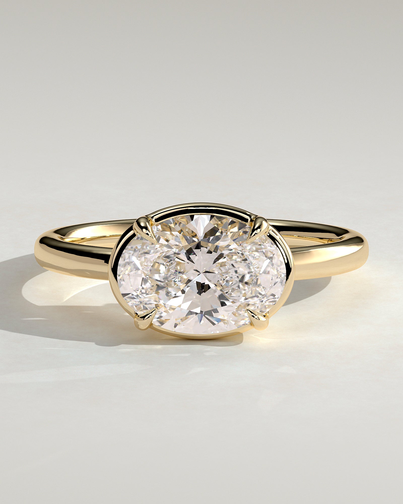 2.0CT East West Oval Lab Grown Diamond Solitaire Frame Bezel Engagement Ring