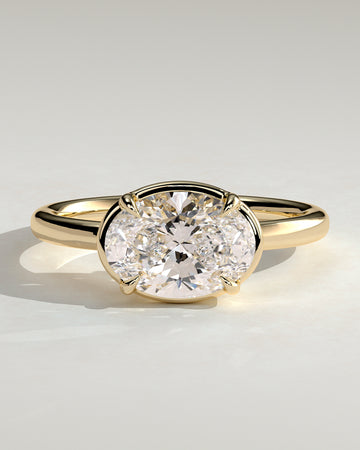 2.0CT East West Oval Lab Grown Diamond Solitaire Frame Bezel Engagement Ring