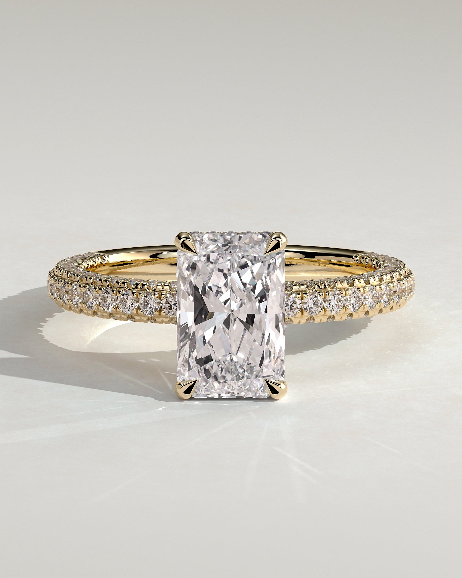 2.0CT Radiant Lab Grown Diamond Hidden Halo Three Side Pave Engagement Ring