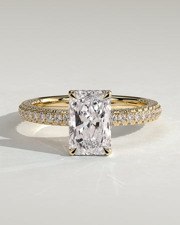 2.0CT Radiant Lab Grown Diamond Hidden Halo Three Side Pave Engagement Ring