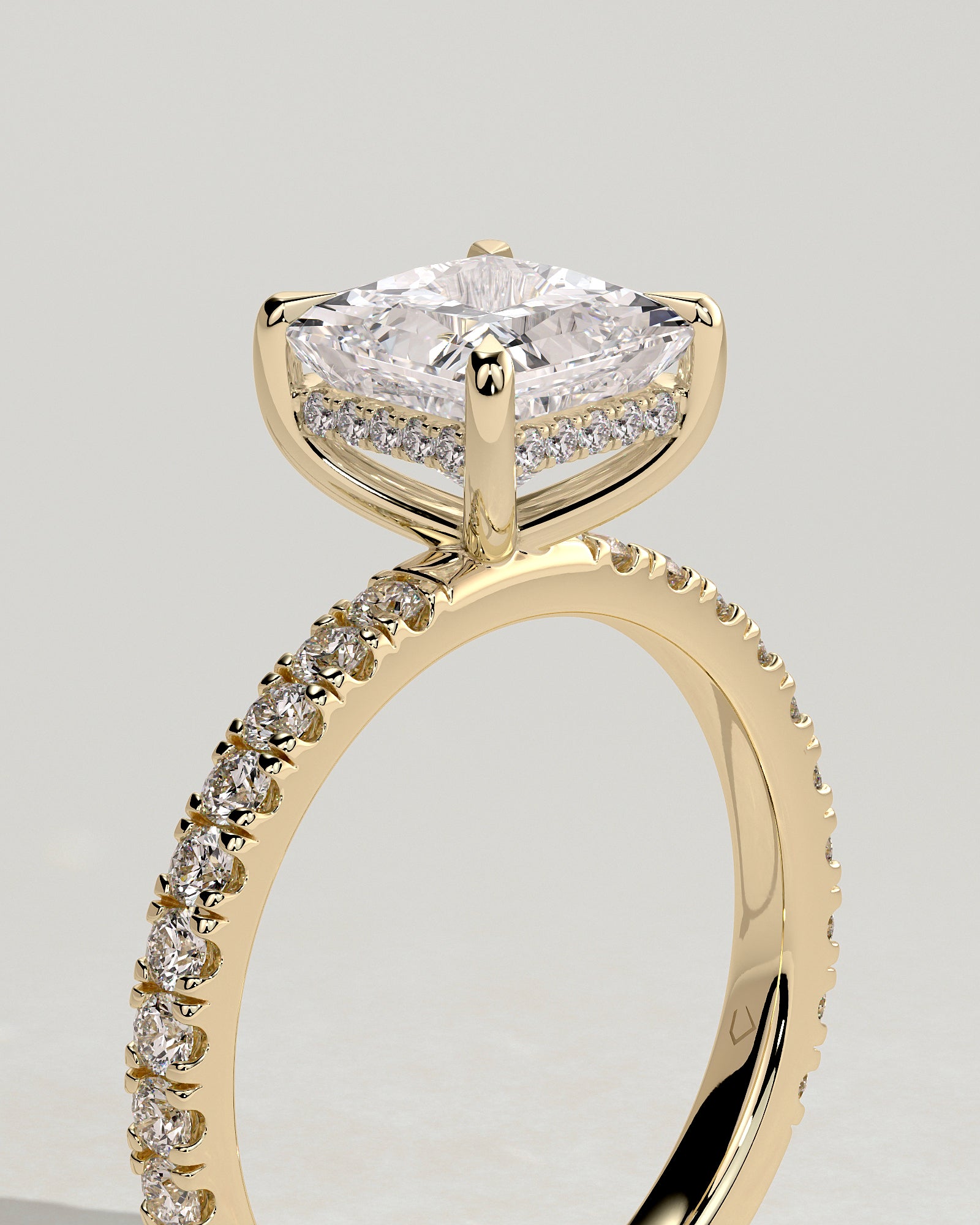 2.0CT Princess Lab Grown Diamond Hidden Halo Pave Engagement Ring