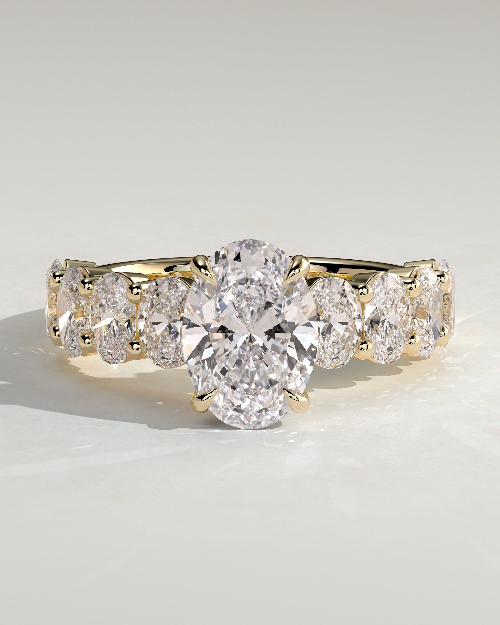 2.0CT Oval Lab Grown Diamond Hidden Halo Half Eternity Oval Band Engagement Ring