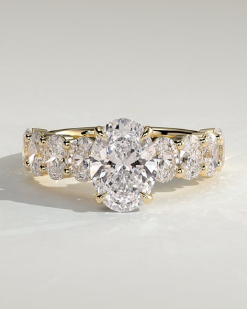 2.0CT Oval Lab Grown Diamond Hidden Halo Half Eternity Oval Band Engagement Ring