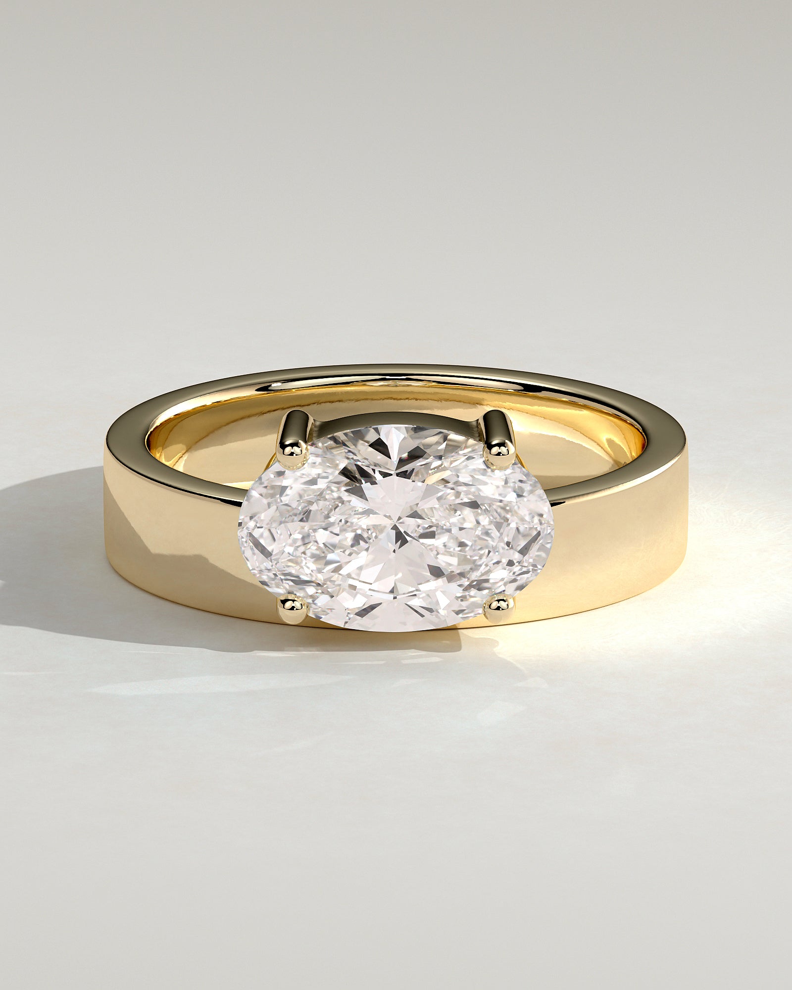 2.0CT East West Oval Lab Grown Diamond Flat Cigar Band Engagement Ring