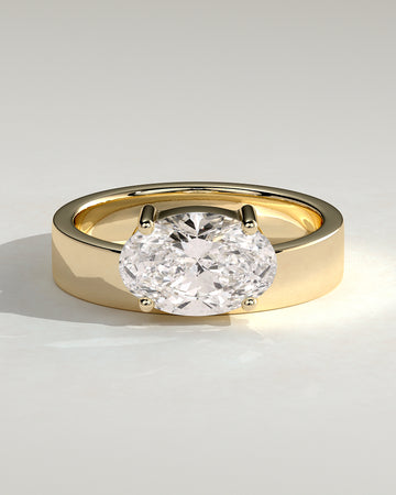 2.0CT East West Oval Lab Grown Diamond Flat Cigar Band Engagement Ring
