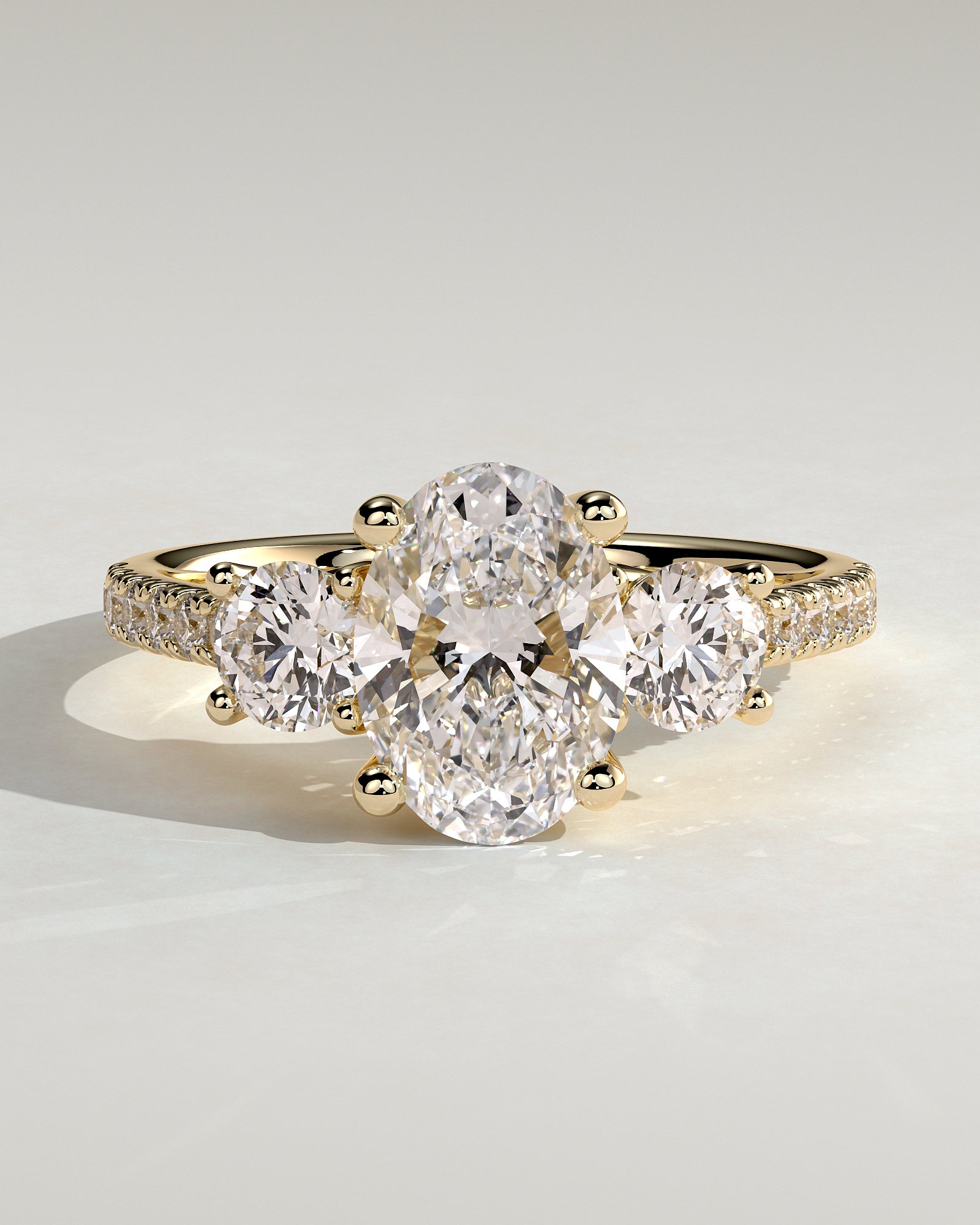 2.0CT Oval Lab Grown Diamond Trellis Gallery Pave Three Stone Engagement Ring