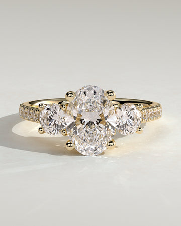2.0CT Oval Lab Grown Diamond Trellis Gallery Pave Three Stone Engagement Ring