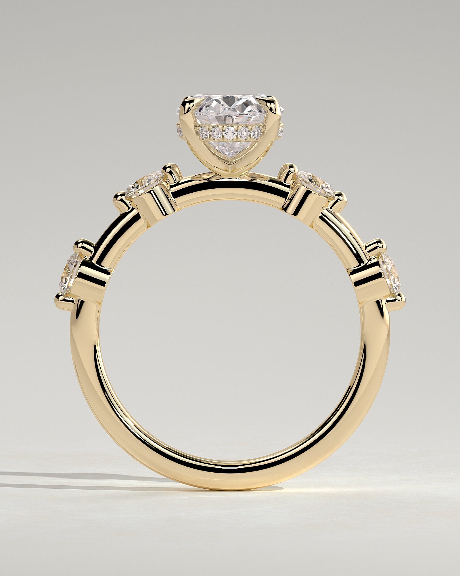 2.0CT Oval Lab Grown Diamond Hidden Halo Spaced Round Accent Engagement Ring