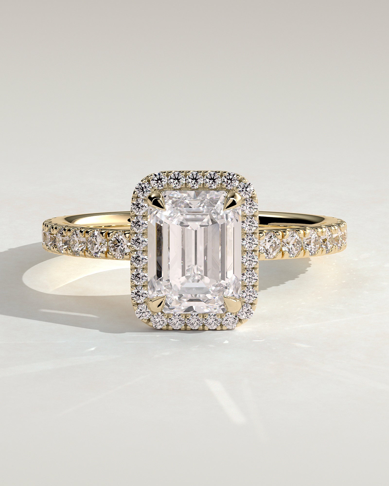 2.0CT Emerald Cut Lab Grown Diamond Halo Pave Engagement Ring