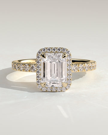 2.0CT Emerald Cut Lab Grown Diamond Halo Pave Engagement Ring