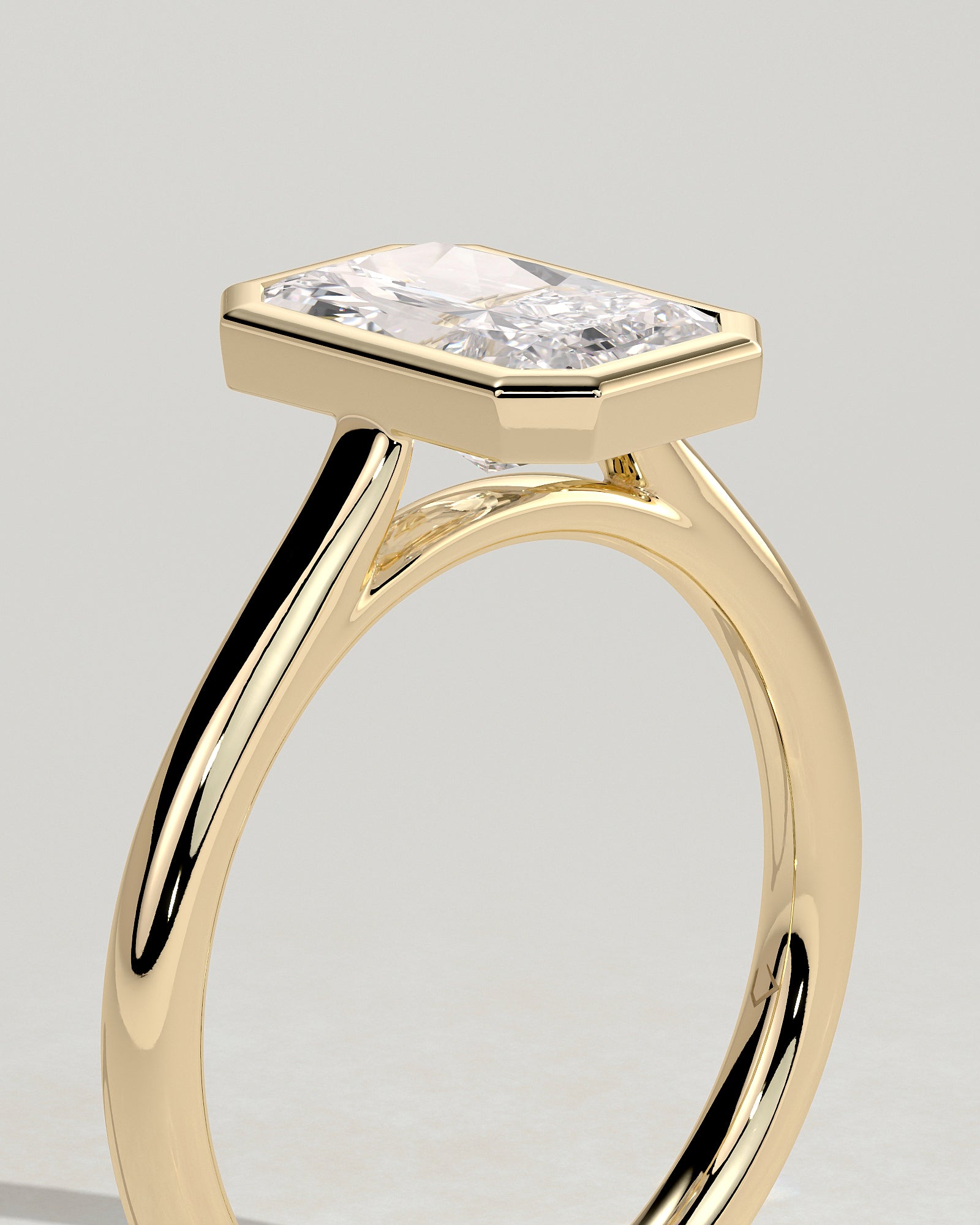 2.0CT Bezel Set Radiant Cut Lab Grown Diamond Solitaire Cathedral Engagement Ring