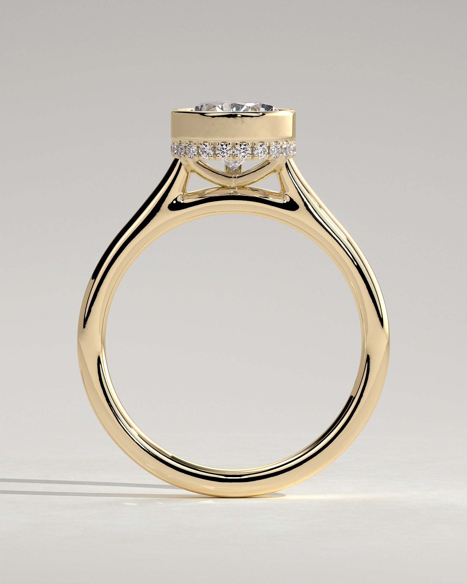 2.0CT Bezel Set Pear Lab Grown Diamond Hidden Halo Cathedral Engagement Ring