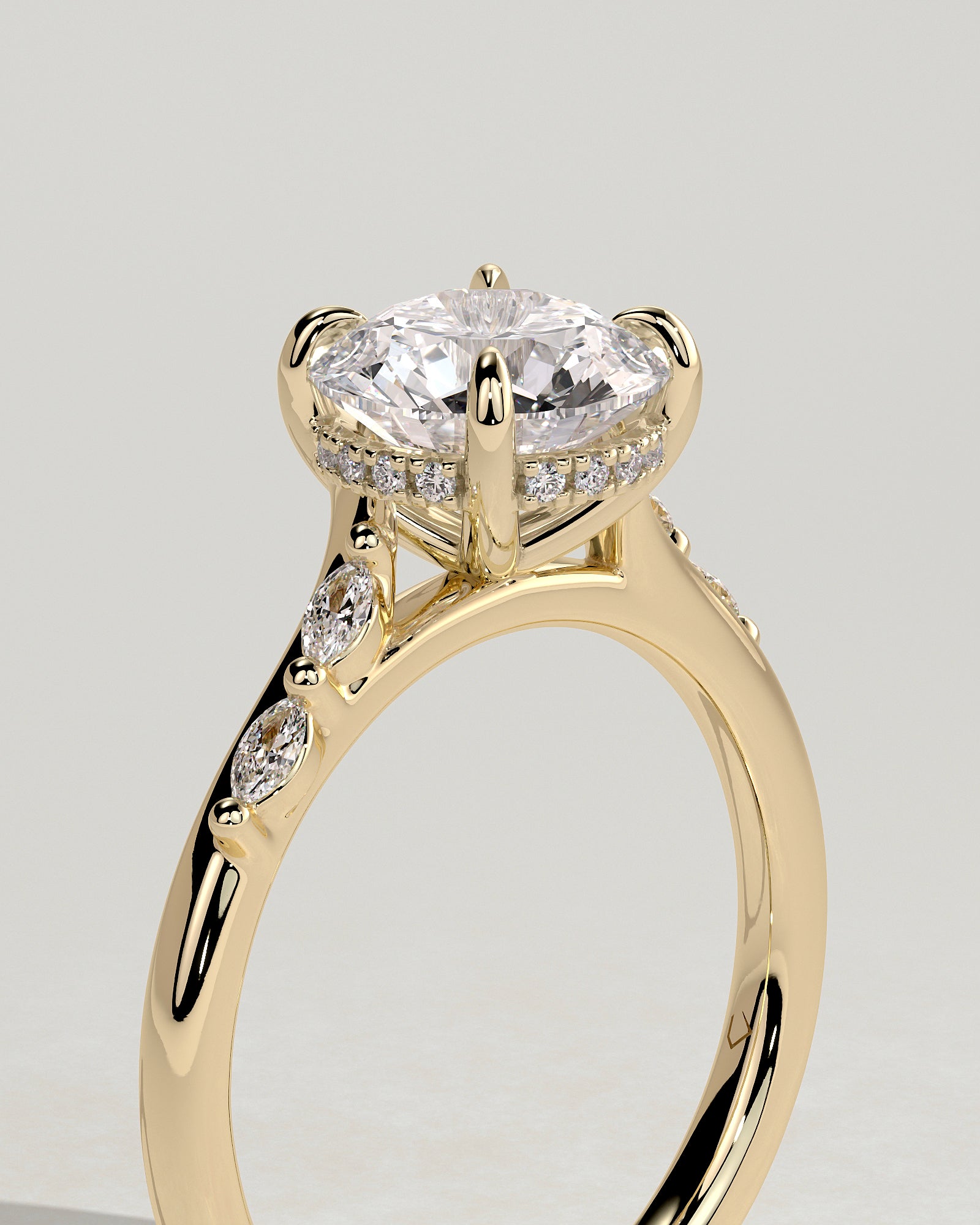 2.0CT Round Lab Grown Diamond Hidden Halo Marquise Accents Engagement Ring