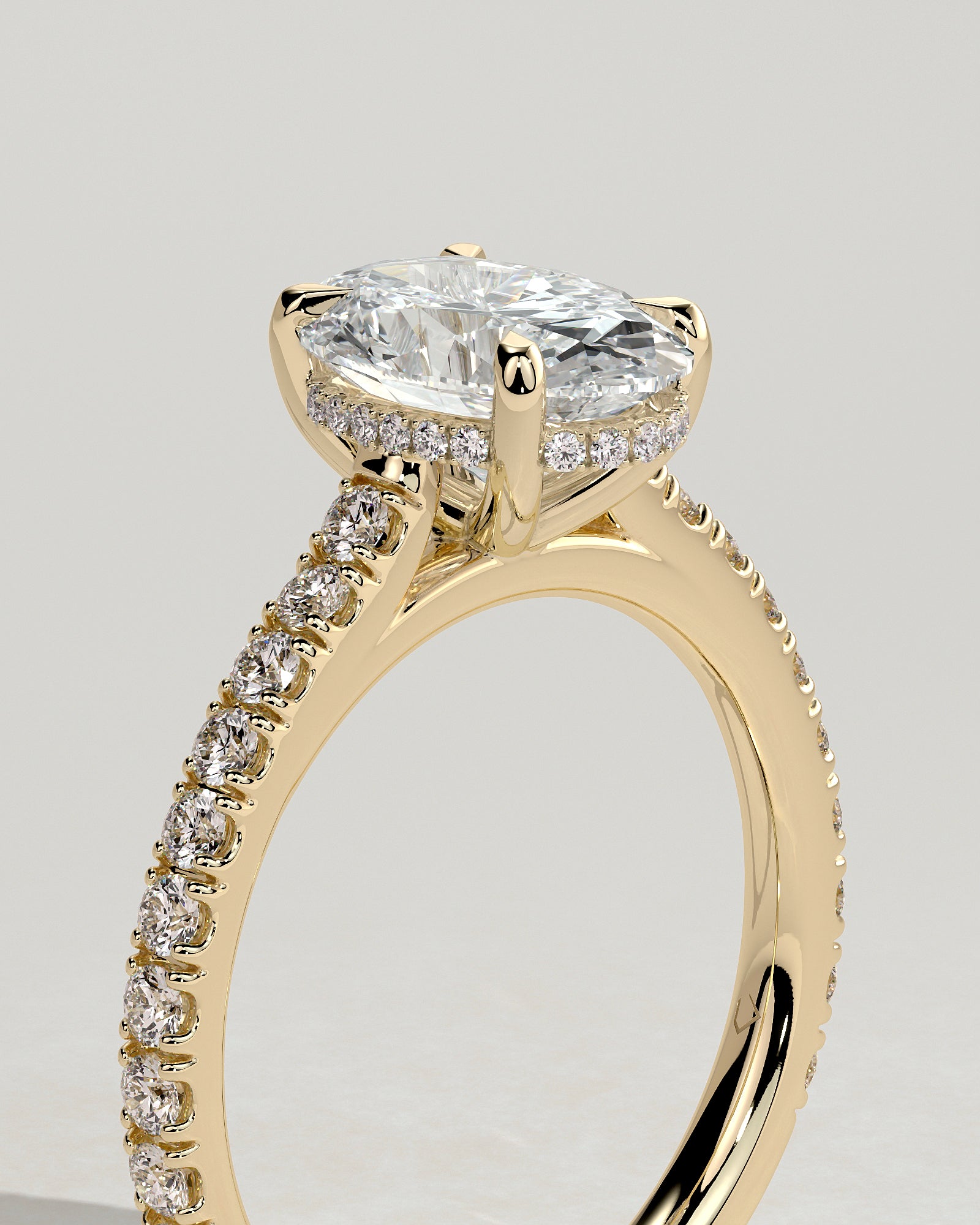 2.0CT Oval Lab Grown Diamond Hidden Halo Cathedral Pave Engagement Ring
