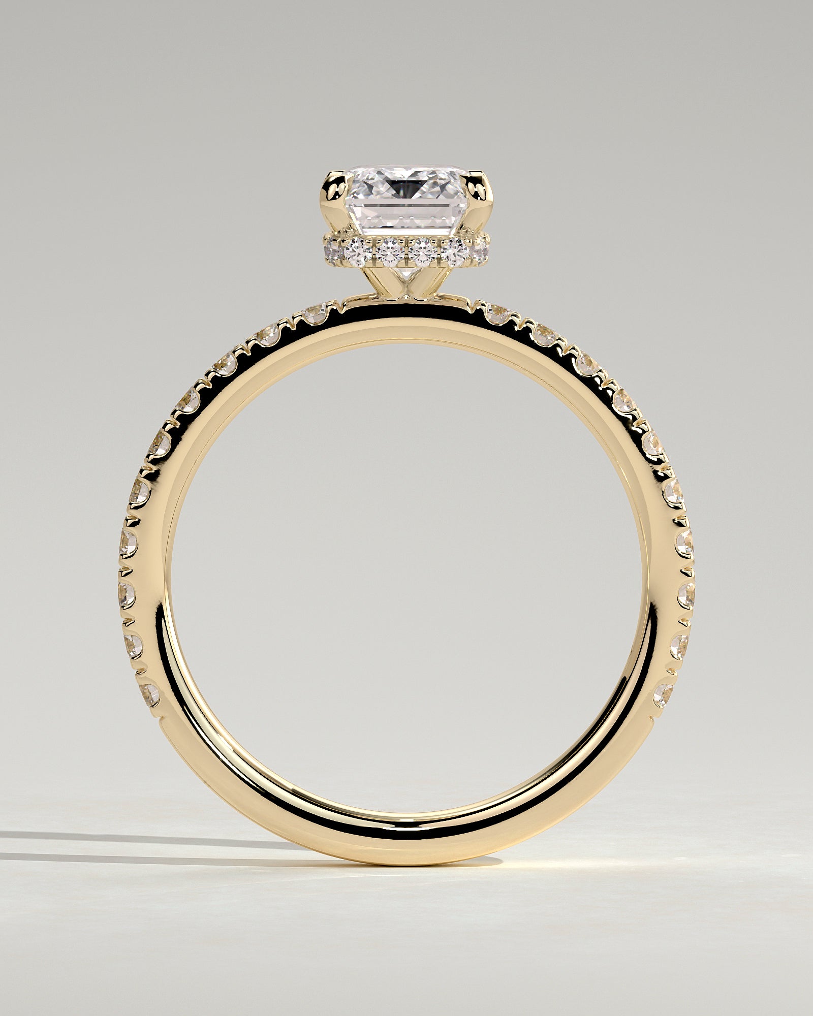 2.0CT Emerald Cut Lab Grown Diamond Hidden Halo Pave Engagement Ring