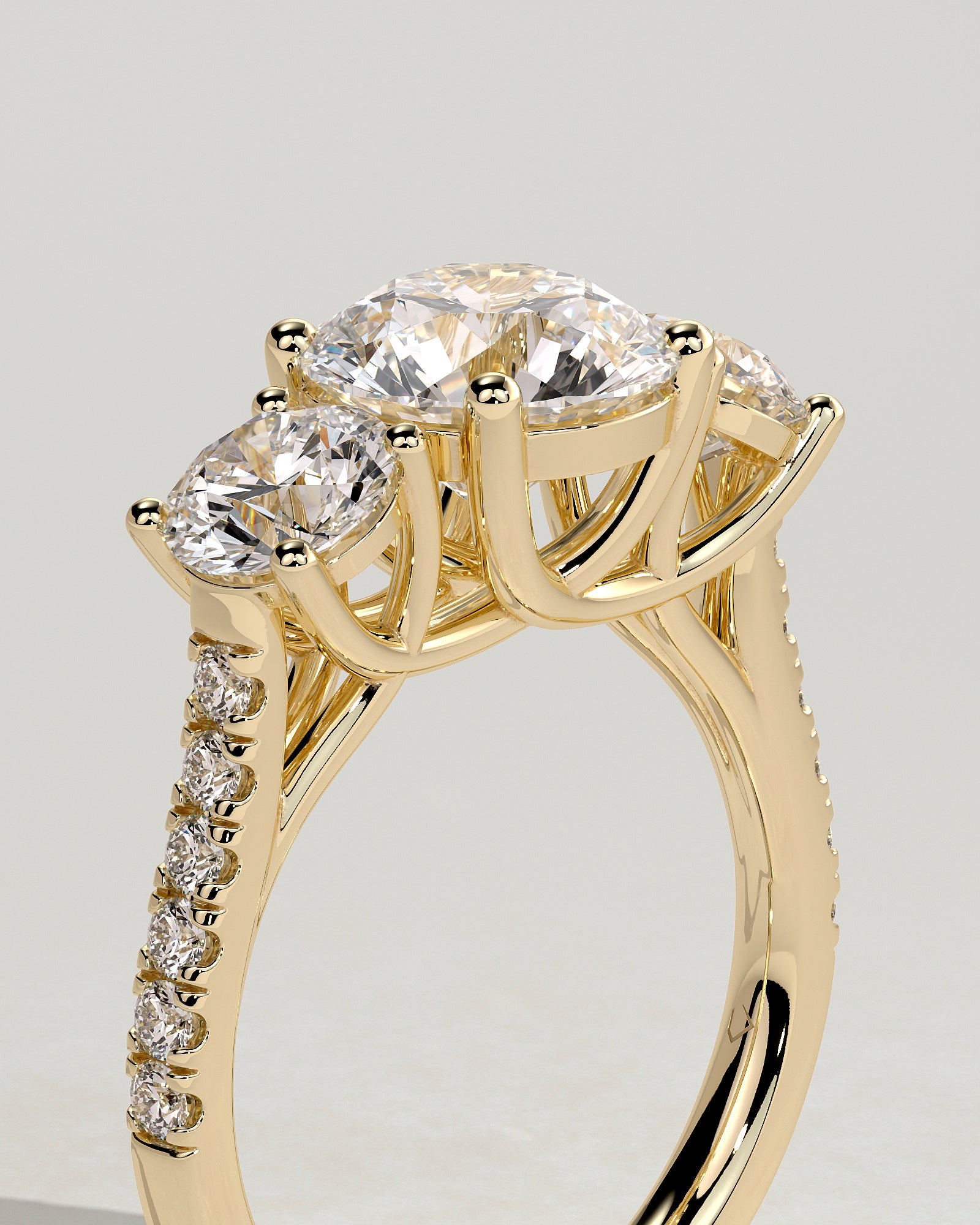 2.0CT Round Cut Lab Grown Diamond Pave Three Stone Engagement Ring