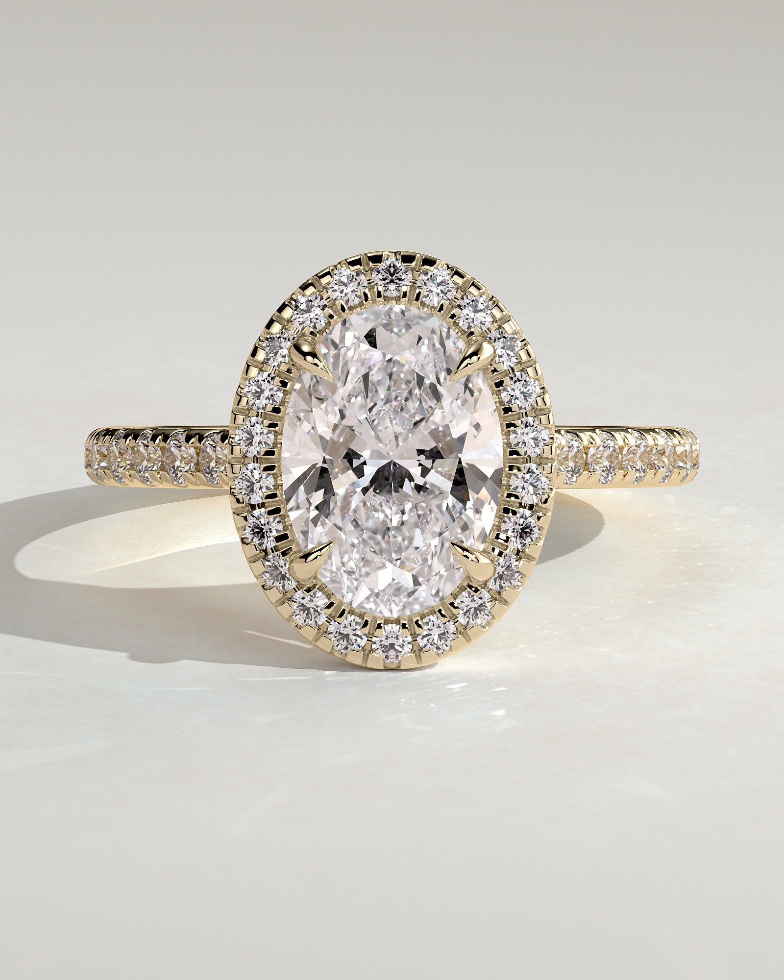 2.0CT Oval Lab Grown Diamond Halo Cathedral Pave Engagement Ring