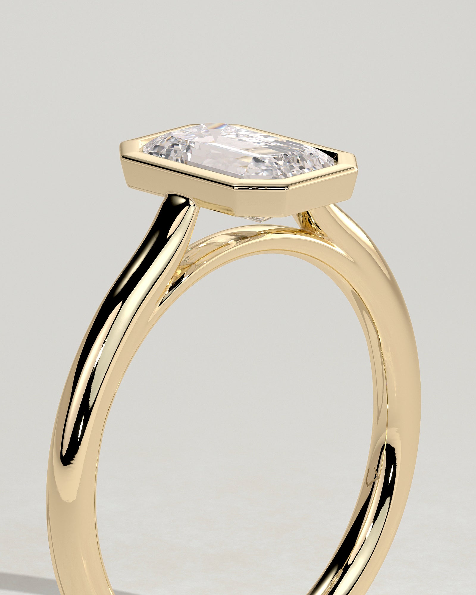 2.0CT Bezel Set Emerald Cut Lab Grown Diamond Solitaire Cathedral Engagement Ring