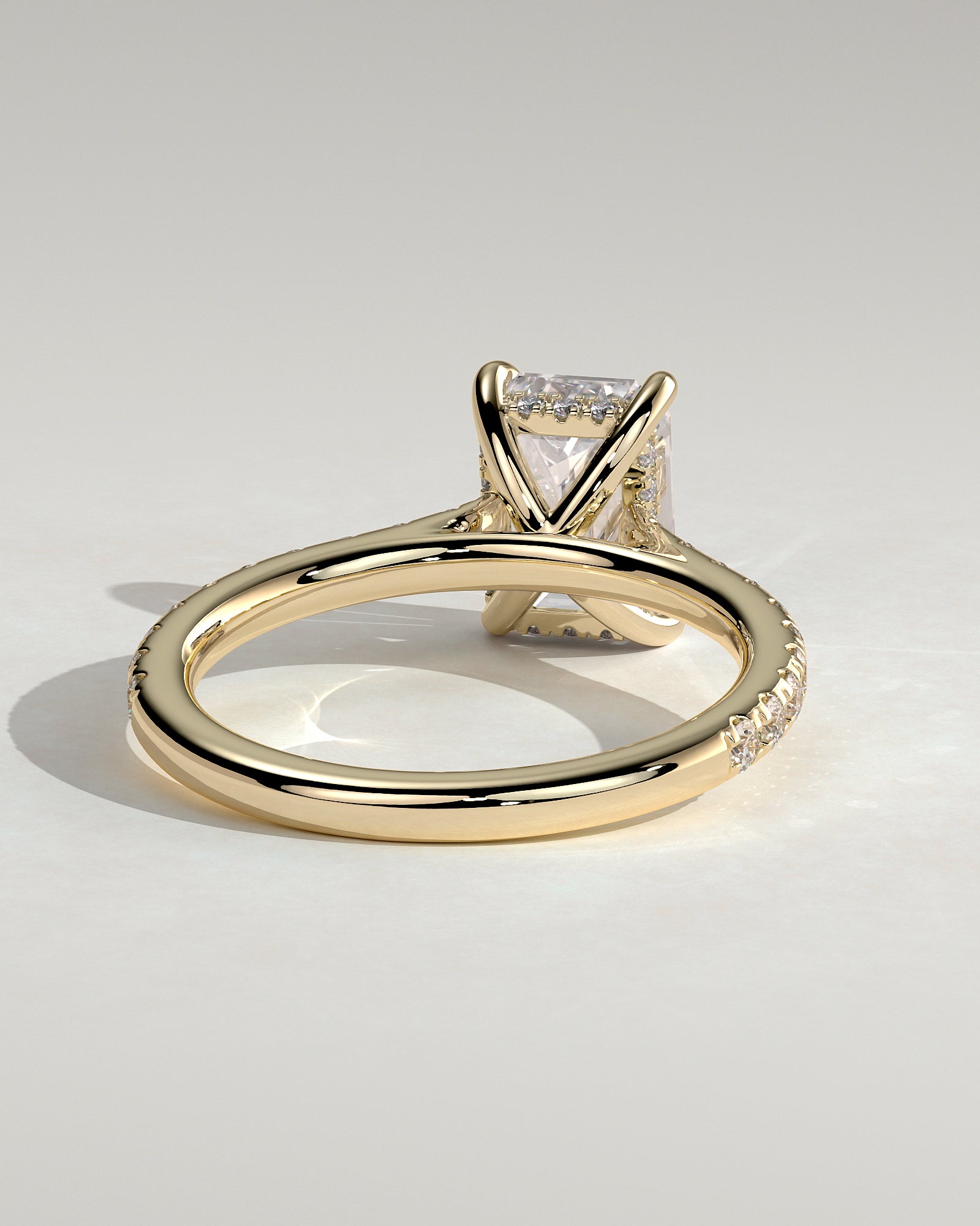 2.0CT Emerald Cut Lab Grown Diamond Hidden Halo Cathedral Pave Engagement Ring