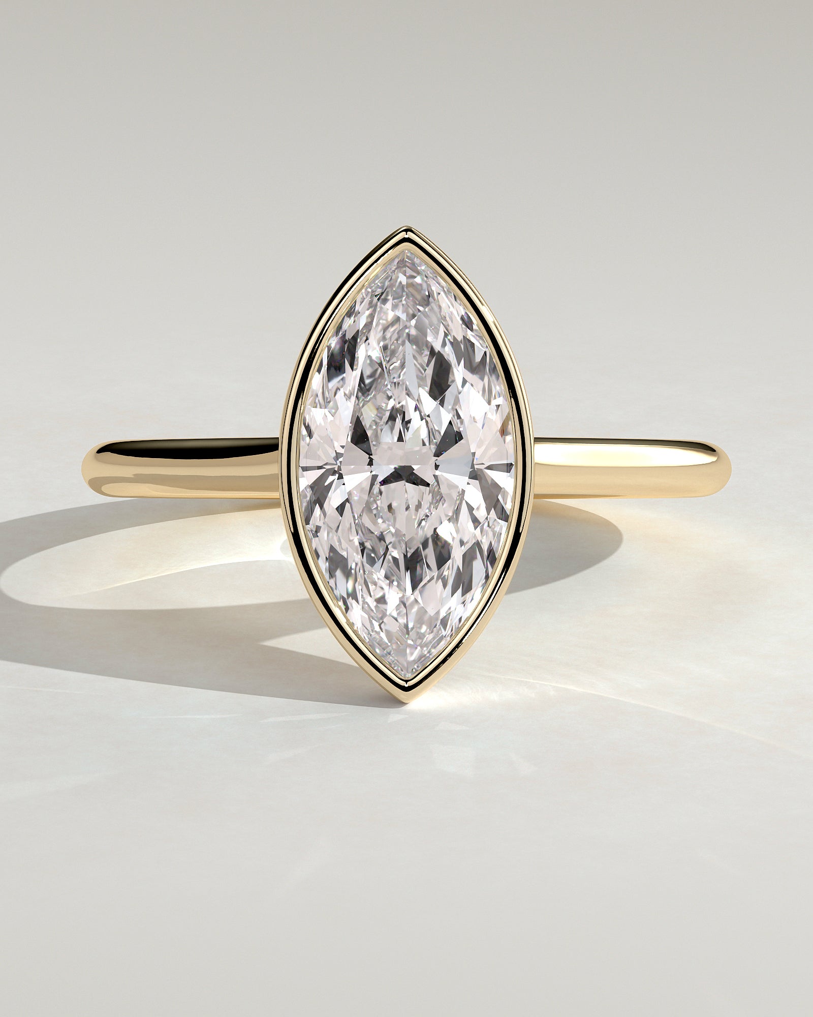 2.0CT Bezel Set Marquise Lab Grown Diamond Solitaire Cathedral Engagement Ring