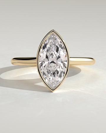 2.0CT Bezel Set Marquise Lab Grown Diamond Solitaire Cathedral Engagement Ring