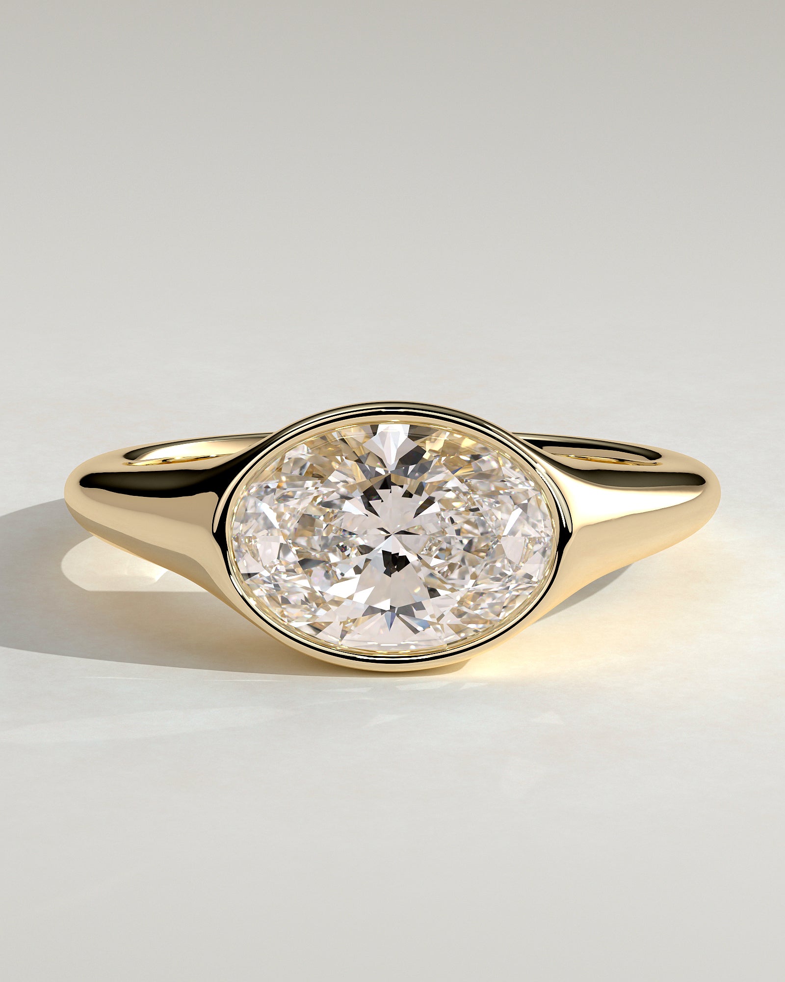 2.0CT Bezel Set East West Oval Lab Grown Diamond Signet Band Engagement Ring