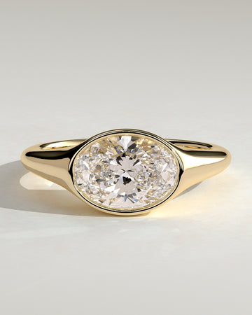 2.0CT Bezel Set East West Oval Lab Grown Diamond Signet Band Engagement Ring
