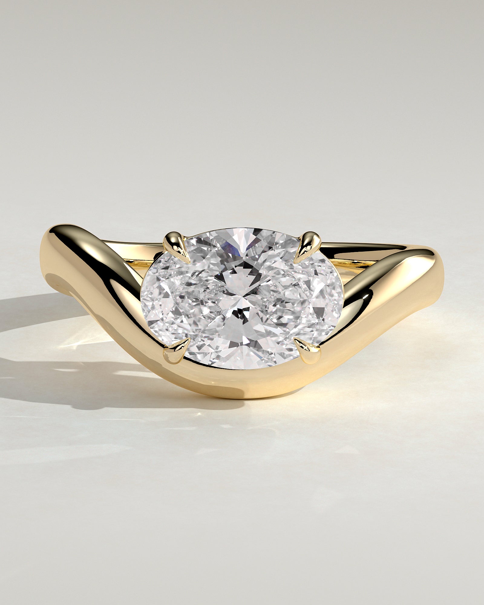 2.0CT East West Oval Lab Grown Diamond Solitaire Wave Band Engagement Ring