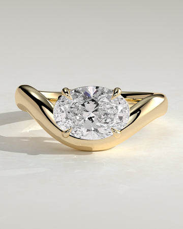 2.0CT East West Oval Lab Grown Diamond Solitaire Wave Band Engagement Ring