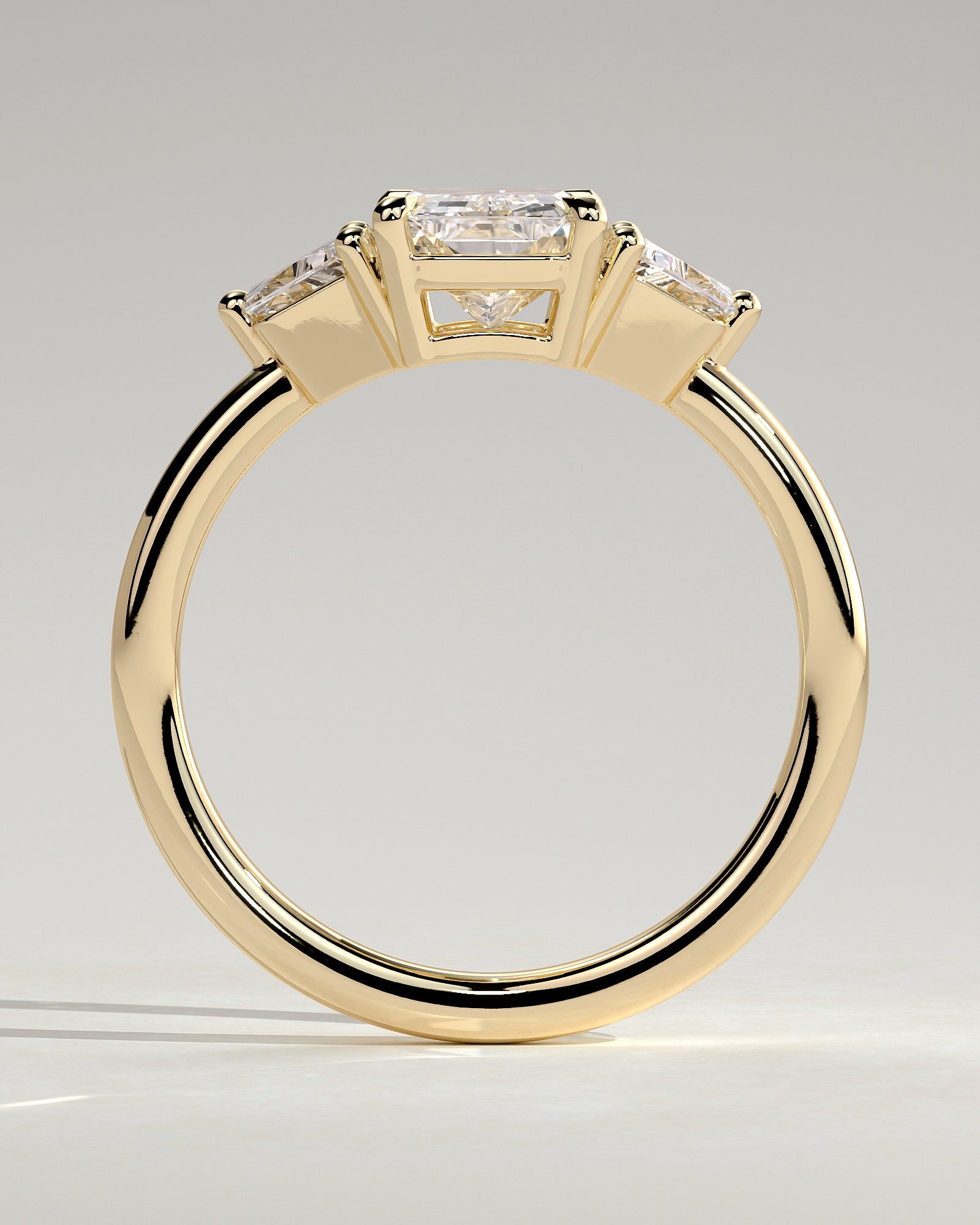 2.0CT Radiant With Trapezoid Side Stones Lab Grown Diamond Trilogy Engagement Ring