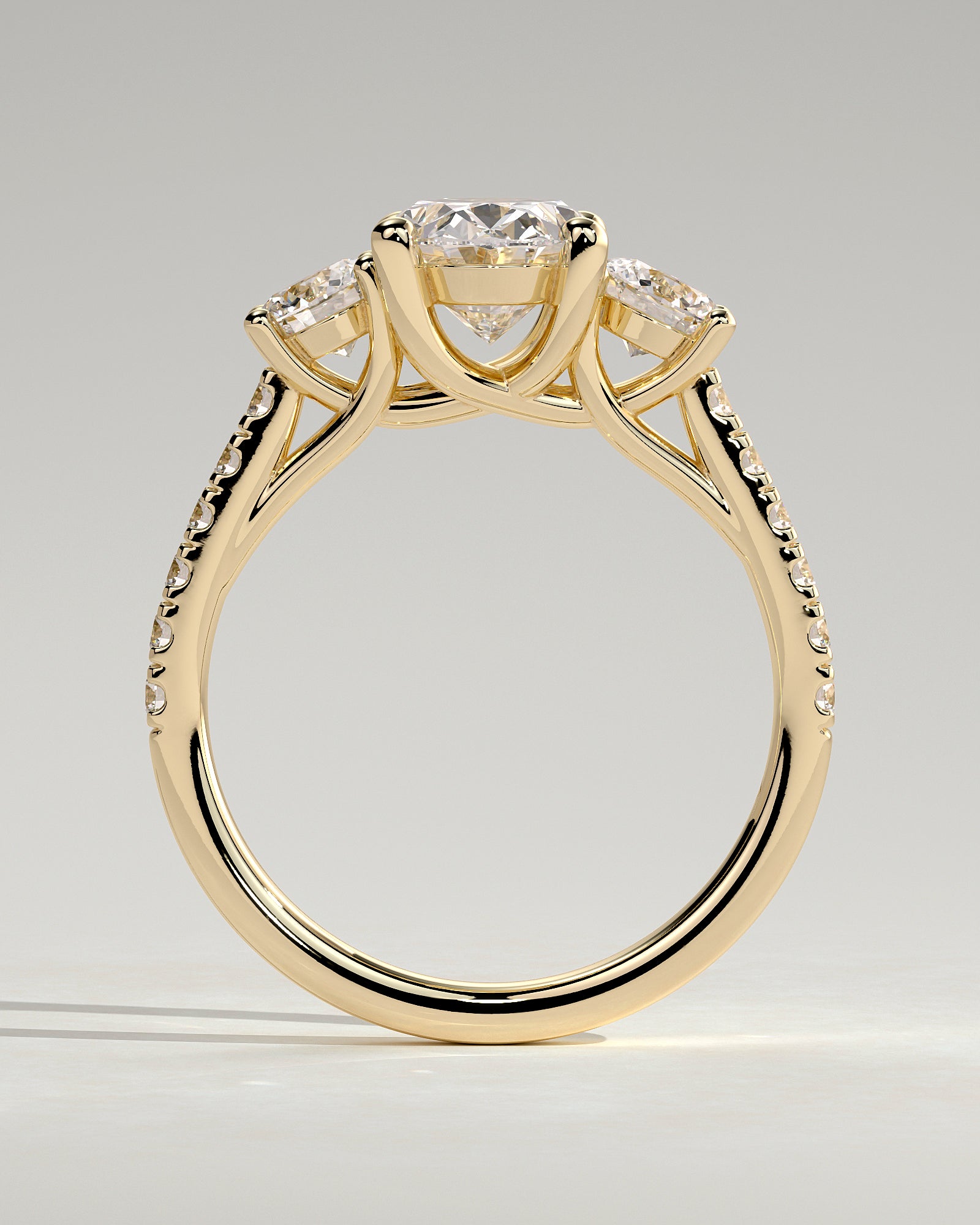 2.0CT Oval Lab Grown Diamond Trellis Gallery Pave Three Stone Engagement Ring