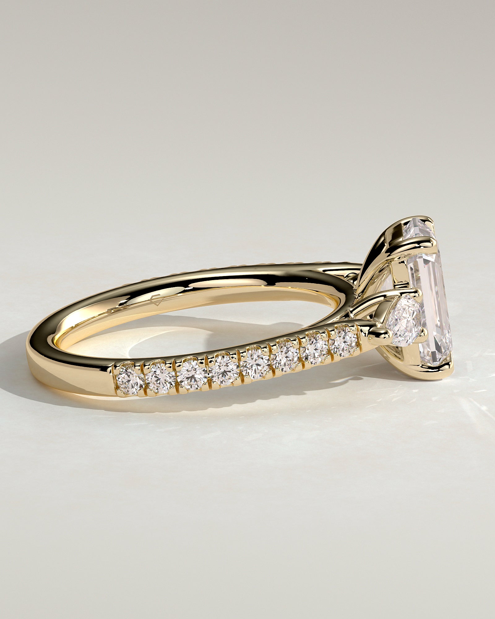 2.0CT Emerald Cut Lab Grown Diamond Pave Three Stone Engagement Ring