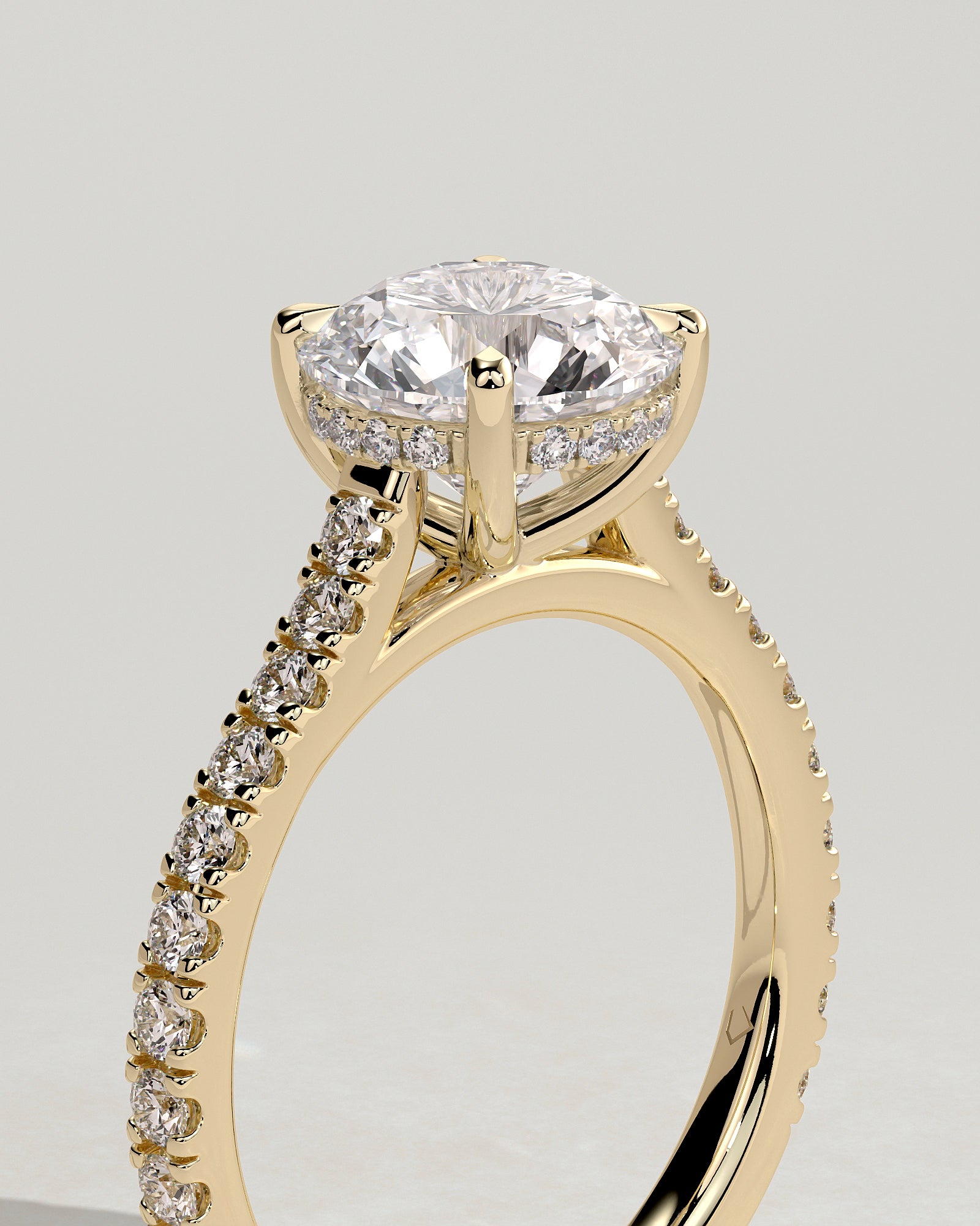 2.0CT Round Lab Grown Diamond Hidden Halo Cathedral Pave Engagement Ring