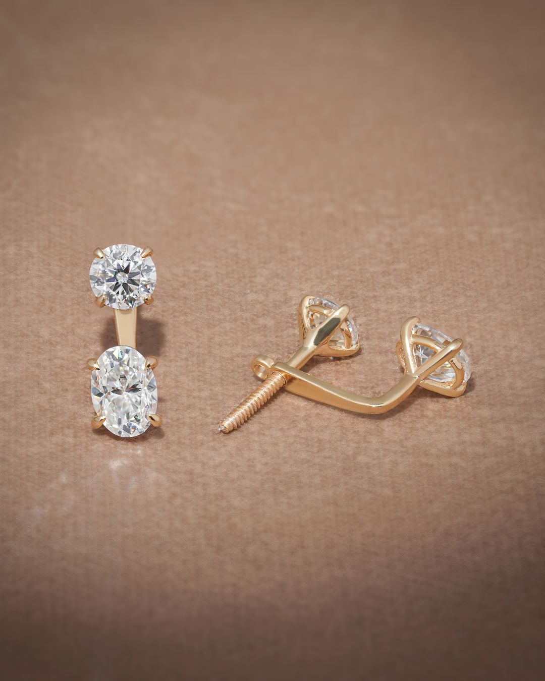 Round & Oval Lab Grown Diamond Front Back Drop Jacket Earrings
