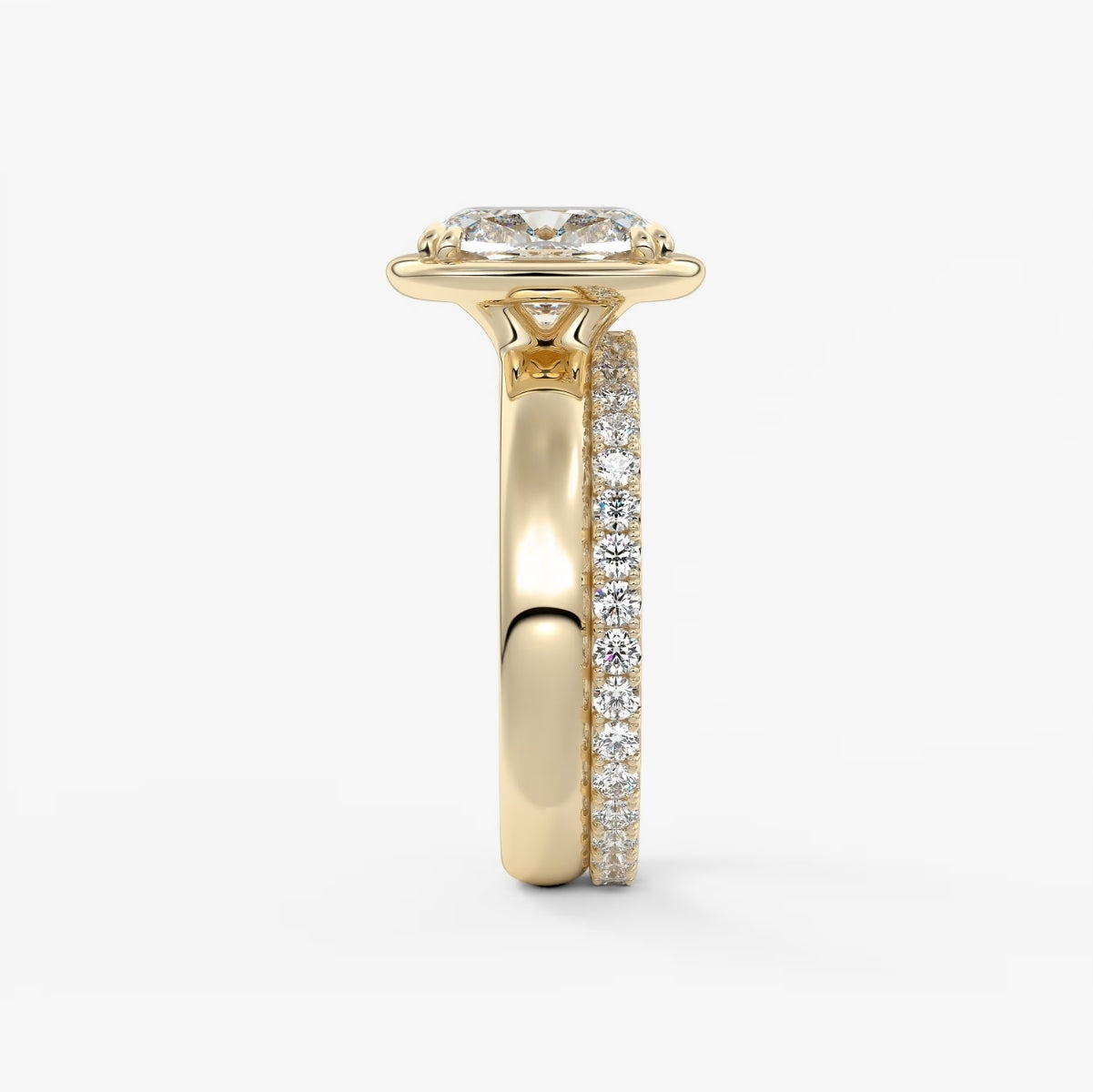 2.0CT Bezel Set Elongated Cushion Cut Lab Grown Diamond Chunky Engagement Ring