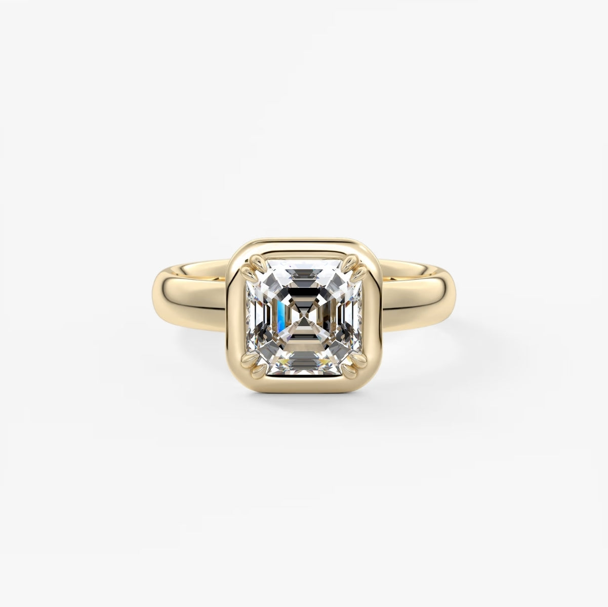 2.0CT Bezel Set Asscher Cut Lab Grown Diamond Chunky Engagement Ring