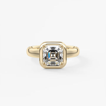 2.0CT Bezel Set Asscher Cut Lab Grown Diamond Chunky Engagement Ring