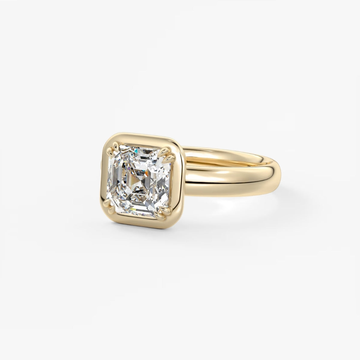 2.0CT Bezel Set Asscher Cut Lab Grown Diamond Chunky Engagement Ring