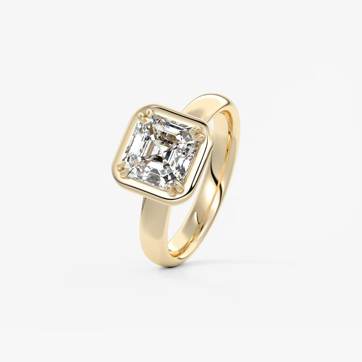 2.0CT Bezel Set Asscher Cut Lab Grown Diamond Chunky Engagement Ring