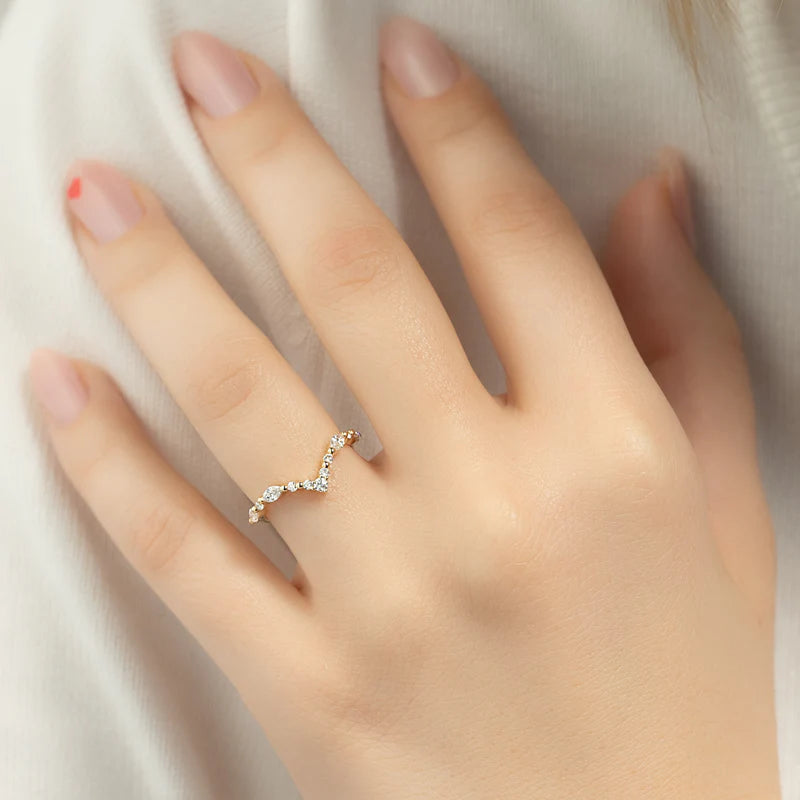 Round And East West Marquise Lab grown Diamond Curved Pave Wedding Band