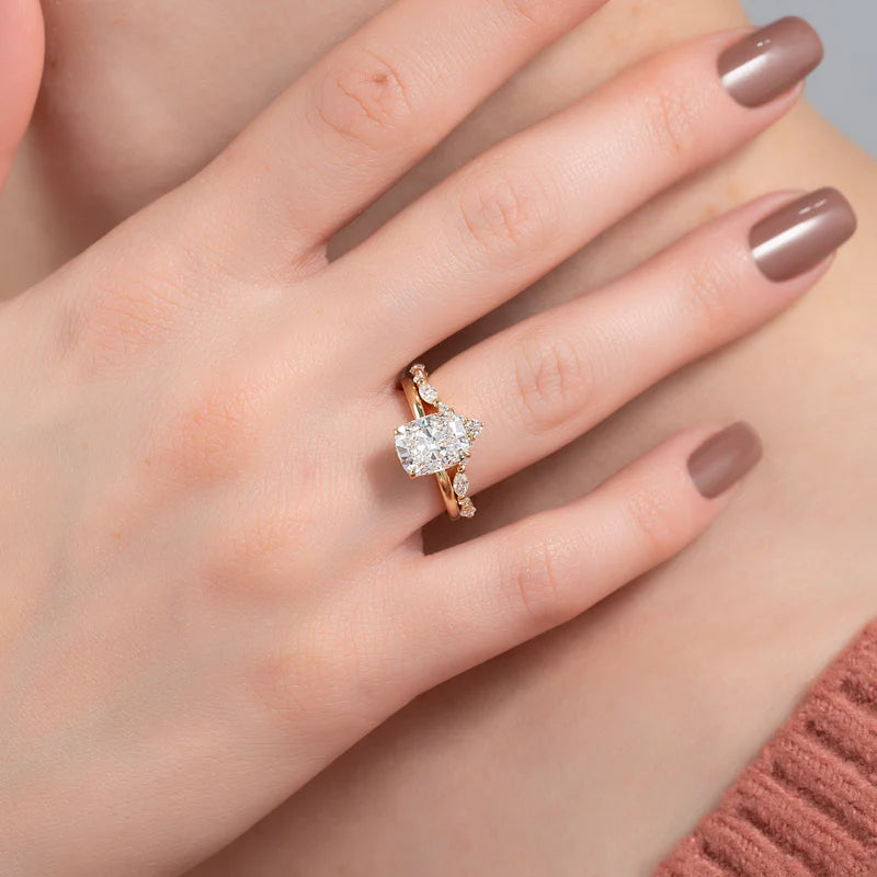 Round And East West Marquise Lab grown Diamond Curved Pave Wedding Band