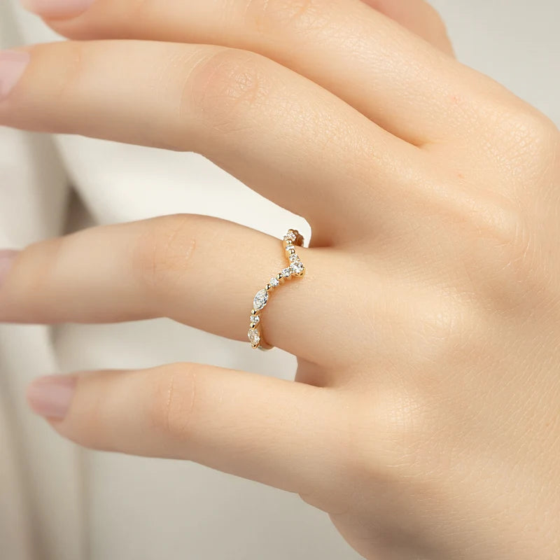 Round And East West Marquise Lab grown Diamond Curved Pave Wedding Band