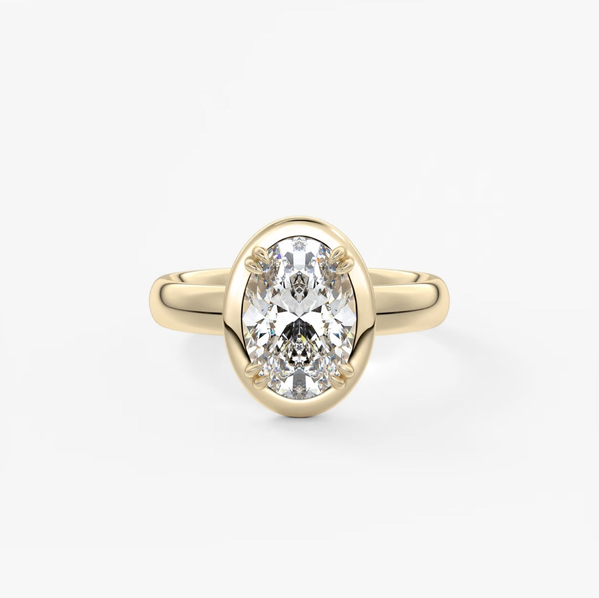 2.0CT Bezel Set Oval Cut Lab Grown Diamond Chunky Collet Engagement Ring