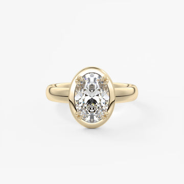 2.0CT Bezel Set Oval Cut Lab Grown Diamond Chunky Collet Engagement Ring